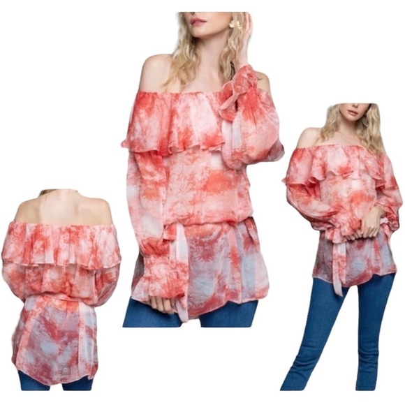 Boutique - off shoulder chiffon dye Top pattern transparent - dreamy cute 🥰 - Picture 2 of 10